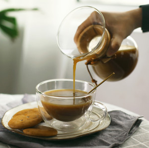 Hot Selling Coffee Cup Handblown  Glass Coffee Pot With Bamboo Sleeve glass coffee maker and pot