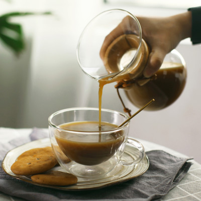 Hot Selling Coffee Cup Handblown  Glass Coffee Pot With Bamboo Sleeve glass coffee maker and pot