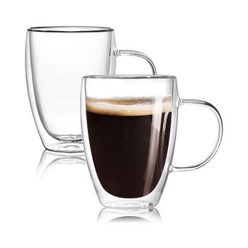 High Quality 250ml 350ml 450ml High borosilicate Heat insulated Double wall glass coffee mugs