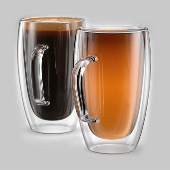 High Quality 250ml 350ml 450ml High borosilicate Heat insulated Double wall glass coffee mugs
