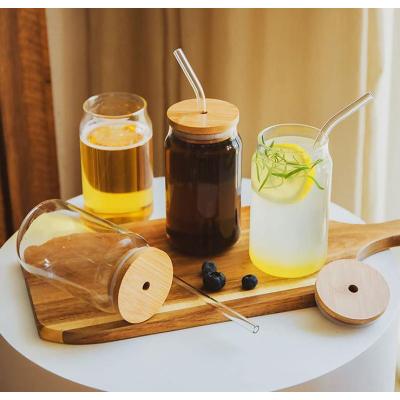 Factory customized 2024 hot-selling multi-function glass can cup with bamboo cup with straw