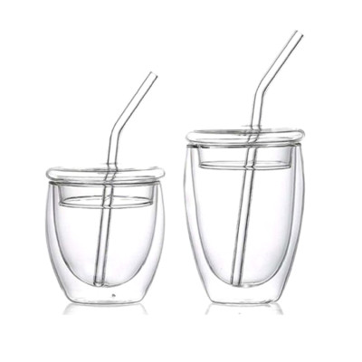High quality Double lager glass cup with glass cover vLarge Capacity Heat-resistant cup with straw