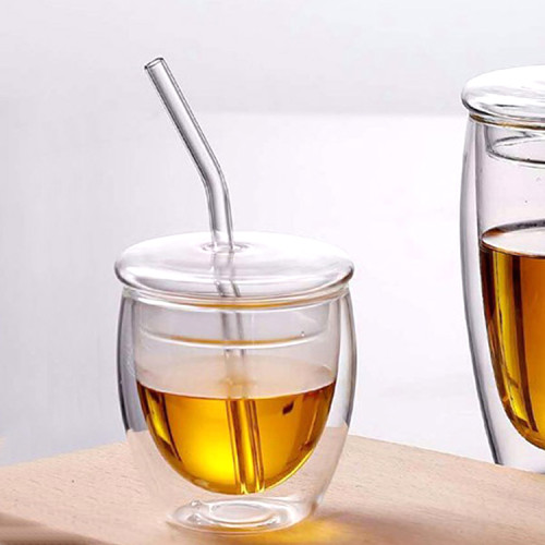 High quality Double lager glass cup with glass cover vLarge Capacity Heat-resistant cup with straw