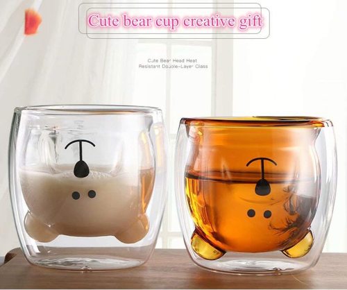 Manufactory 250ML Creative Cartoon Transparent Cute Animal bear double wall glass coffee mugs