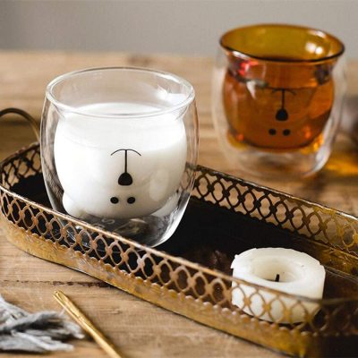 Manufactory 250ML Creative Cartoon Transparent Cute Animal bear double wall glass coffee mugs