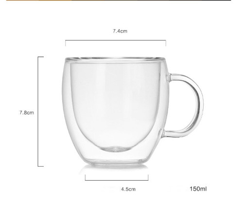 Hot selling best quality 150ml heat-resistant high borosilicate coffee cup double walled glasses