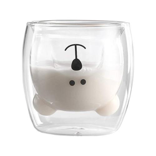 Popular cartoon milk and coffee tea glass with OEM Pattern Creative Bear glass coffee mugs