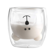 Popular cartoon milk and coffee tea glass with OEM Pattern Creative Bear glass coffee mugs