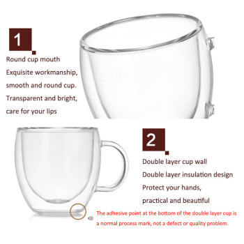 Wholesale Customized Double Layer Clear Coffee Tea Glass Cups Double Wall glass coffee mugs
