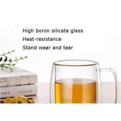 Factory outlet 250ml Double glass simple coffee cup with handle glass with OEM glass tea cups