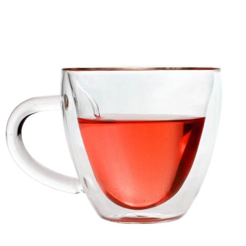 High quality 150ml Creative heart-shaped double layer glass with handle Cold drink glass tea cups