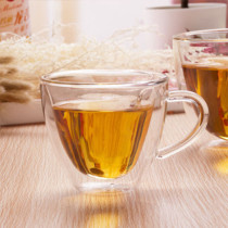 High quality 150ml Creative heart-shaped double layer glass with handle Cold drink glass tea cups