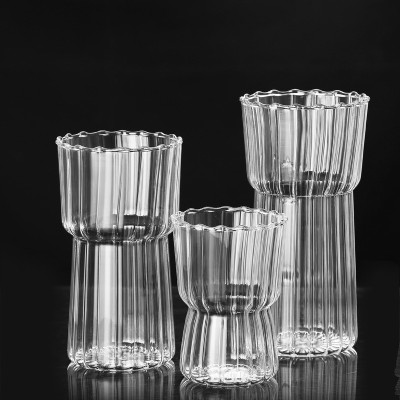 Factory good quality 350Ml 550Ml 750Ml Drink Juice Milk Coffee Striped juice glasses best design