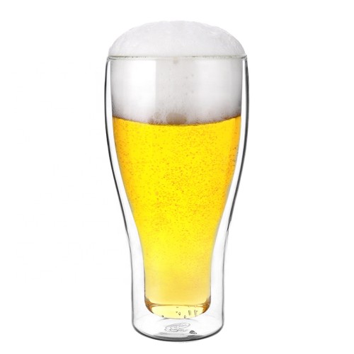Amazon Hot 17oz Cnglass Handmade  Double Wall Cold Insulated Beer Can Shaped Glass beer glasses