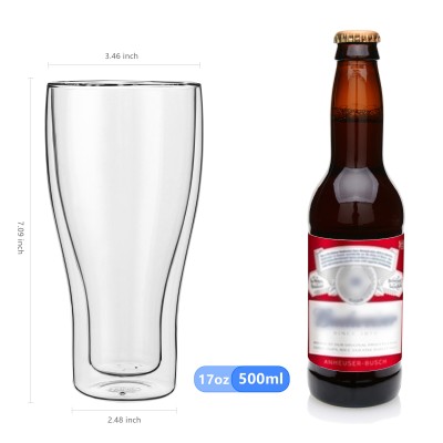 Amazon Hot 17oz Cnglass Handmade  Double Wall Cold Insulated Beer Can Shaped Glass beer glasses