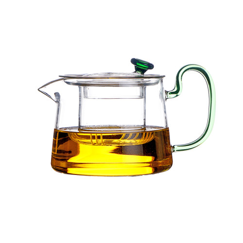 Wholesale 550ml Heat Resistant Glass Teapot With Tea Strainer and colorful handle glass teapot