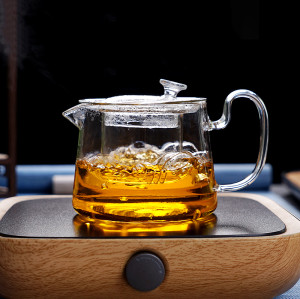 Wholesale 550ml Heat Resistant Glass Teapot With Tea Strainer and colorful handle glass teapot