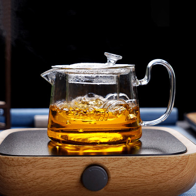 Wholesale 550ml Heat Resistant Glass Teapot With Tea Strainer and colorful handle glass teapot