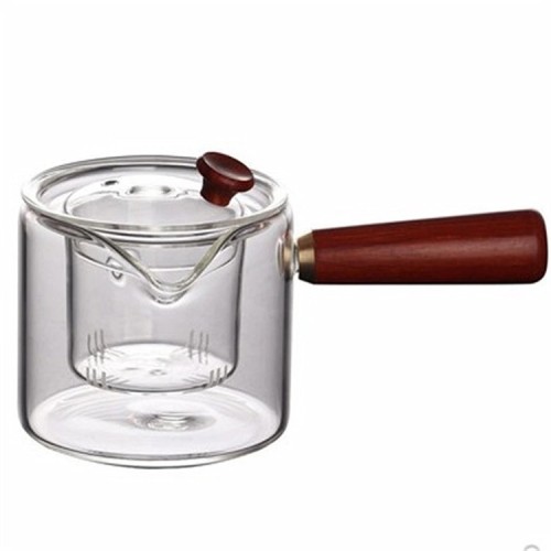 wholesale clear borosilicate  heat resistant glass teapot wood handle glass teapot high quality