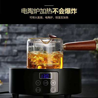 wholesale clear borosilicate  heat resistant glass teapot wood handle glass teapot high quality