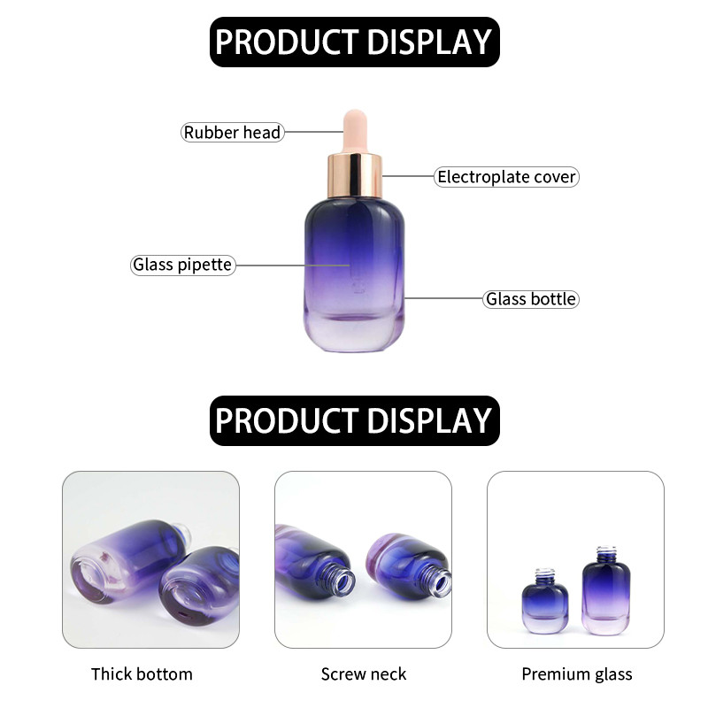 Luxury empty cosmetic 15ml 30ml glass face oil serum bottle 1oz essential oil bottle dropper bottles with box