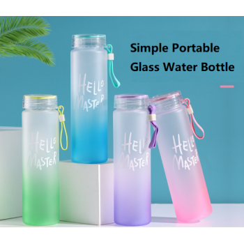 Hot Sell colorful letter glass water bottle with cloth cover frosted portable by free OEN design