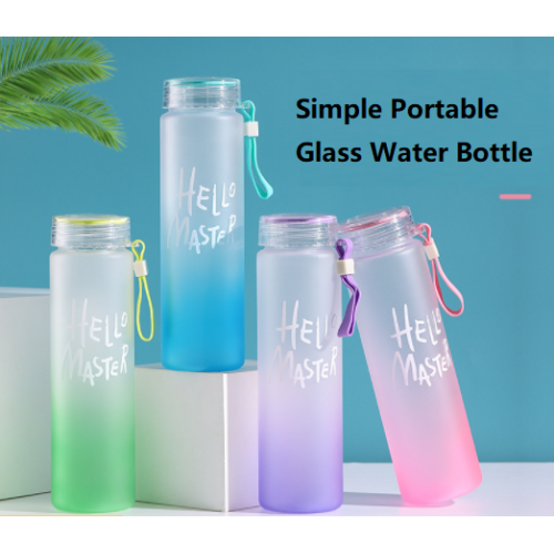 Hot Sell colorful letter glass water bottle with cloth cover frosted portable by free OEN design