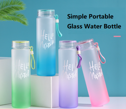 Hot Sell colorful letter glass water bottle with cloth cover frosted portable by free OEN design