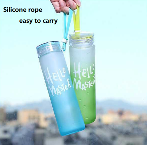 Hot Sell colorful letter glass water bottle with cloth cover frosted portable by free OEN design