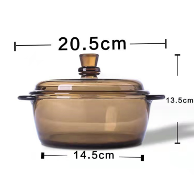 2024 Hot Sale New Style Amber Color Large Soup glass crock pot Glass Noodles Pot with Cover