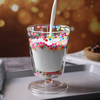 Hot Selling 2024 glass of milk Colorful Star Sequin Cup Handmade Double Wall Glass Goblet Cup