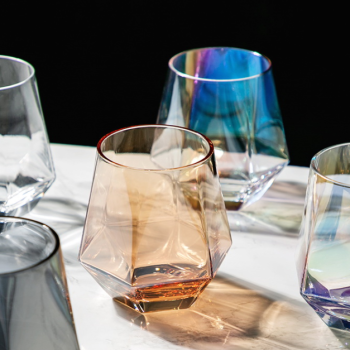 Diamond Glass Cups With Gold Rim Juice Water Whiskey Glass Custom Color Luster Amber Whisky Glass