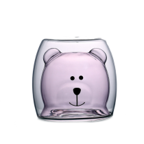 Hot Sales Creative Cute Bear Double Wall Glass Cup Insulated Amber Pink Clear Lovely Milk glass