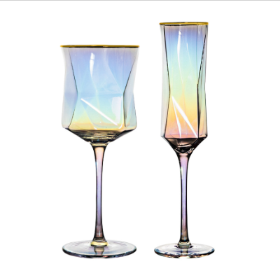 2024 New Design Unique Diamond Shape Geometric Gold Rim Champagne Glasses Luxury Cocktail Glasses