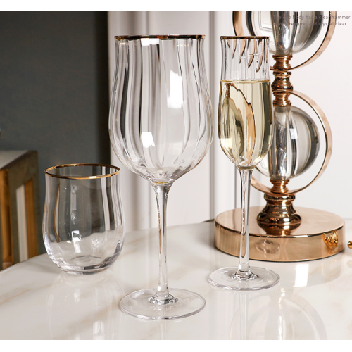 Hot Selling 2024 Handmade Tulip Shape Ribbed Goblet Champagne Gold Rim ColoredCocktail Glasses
