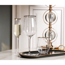 Hot Selling 2024 Handmade Tulip Shape Ribbed Goblet Champagne Gold Rim ColoredCocktail Glasses