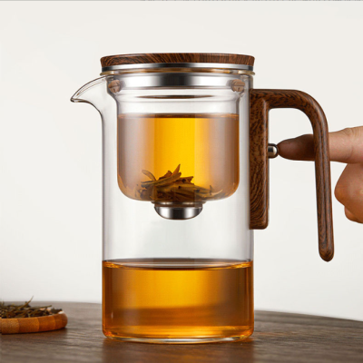 Lazy teapot cup Flowing cup teapot one-button filter walnut glass tea separation cup Glass Tea Set