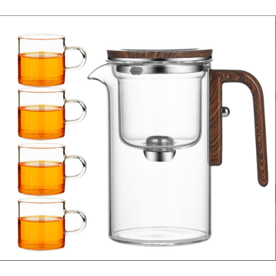 Lazy teapot cup Flowing cup teapot one-button filter walnut glass tea separation cup Glass Tea Set