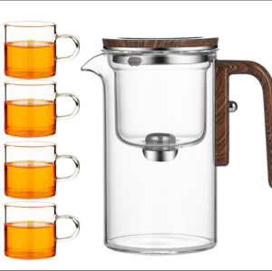 Lazy teapot cup Flowing cup teapot one-button filter walnut glass tea separation cup Glass Tea Set