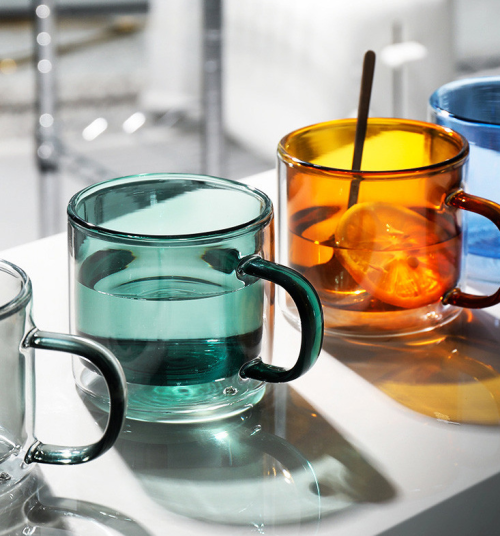 Factory direct sales colored glass double water cup office drink cup coffee cup glass coffee mugs