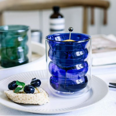 Creative and fashionable color double layer water cup Household milk heat-resistant milk glass