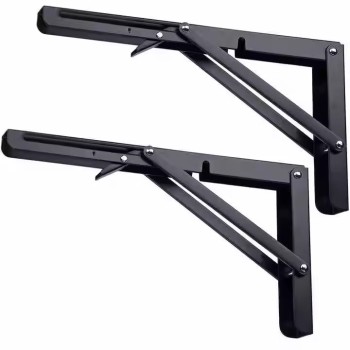 Adjustable Angle Black Power Coated Table Corner Metal Wall Mount Floating L Folding Shelf Bracket