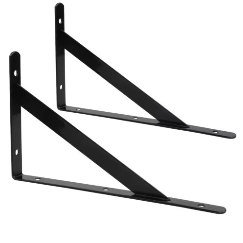 Soporte de estante flotante plegable en forma de L con revestimiento de polvo negro y ángulo ajustable para mesa de pared de metal