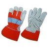 Cow Grain Leather Fluorescent Cloth Knuckle Strap Fully Lined Labor Work Gloves