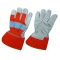 Cow Grain Leather Fluorescent Cloth Knuckle Strap Fully Lined Labor Work Gloves