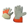 Cow Grain Leather Fluorescent Cloth Knuckle Strap Fully Lined Labor Work Gloves