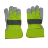 Cow Grain Leather Fluorescent Cloth Knuckle Strap Fully Lined Labor Work Gloves