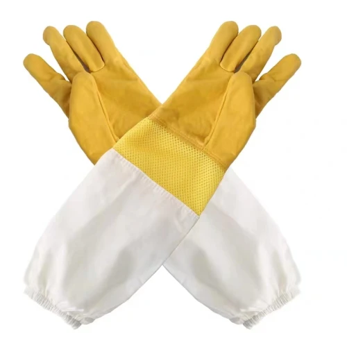 Guantes de piel de oveja de lona gruesa para apicultura para atrapar abejas