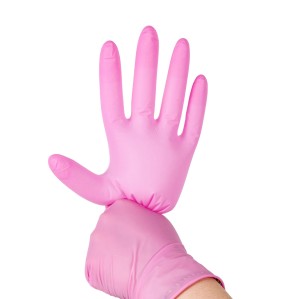 Guantes de nitrilo rojo claro desechable para examen médico sin polvo
