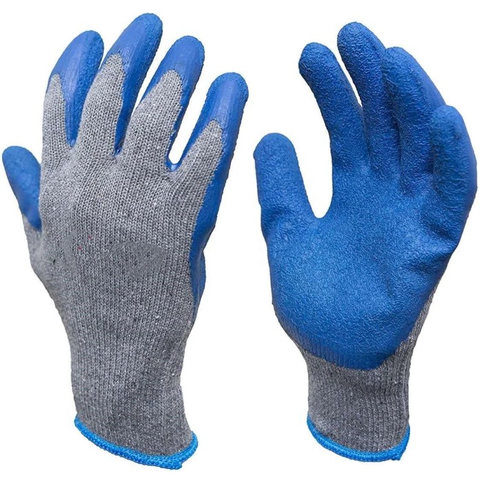 10G 2 Thread Polycotton Latex Crinkle Palm Coated Protective Safety Work Rubber Labor Gloves